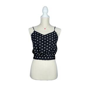 Polka Dot Women's Top Black/White Medium Cropped Tie Back Adj. Straps Summer